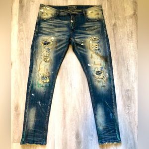 Men Denim Blue Jeans Decibel 38 x 34 Distressed